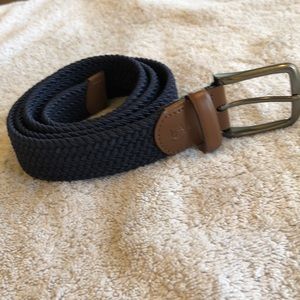 Penguin navy stretch web belt w/leather trim